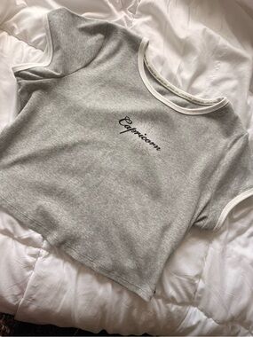 Limited Too Gray Ribbed 'Capricorn' Crop Top with White Trim